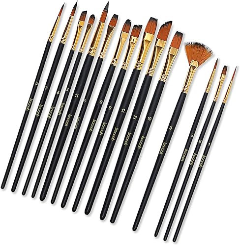 Miniatura 6 de Juego de pinceles de pintura acrílica, 15 piezas, pinceles de cerdas de nailon para pintura acrílica, pinceles de aceite y acuarela para cuerpo,