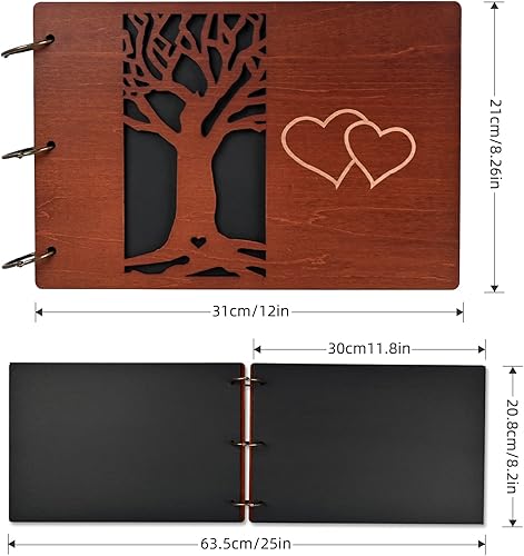 Miniatura 9 de Giiffu Álbum de recortes de madera para bricolaje, 100 páginas, libro de invitados, recargable, libro de recortes, libros de recuerdos para bodas,
