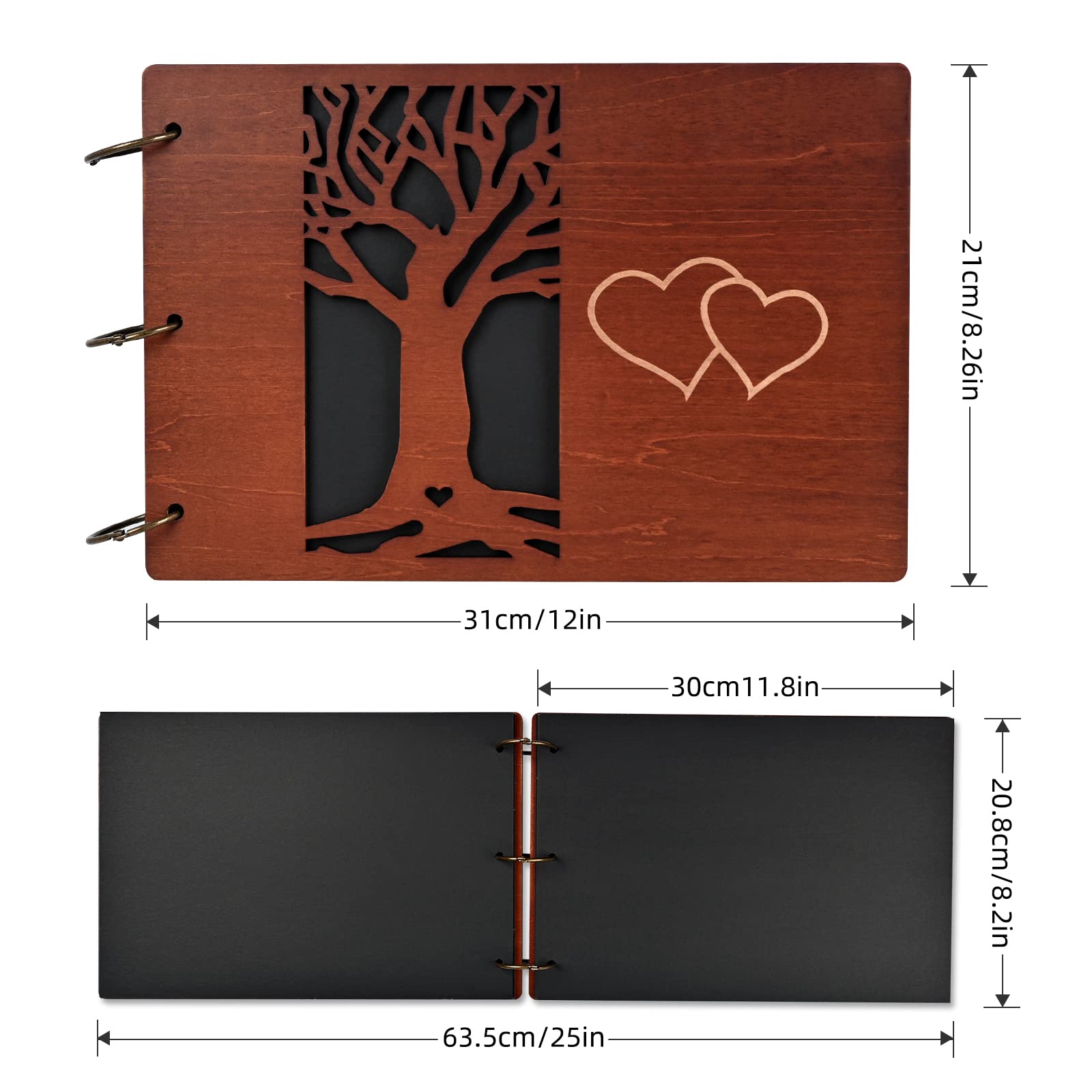 Giiffu Album fotografico in legno, 100 pagine, autoadesivo, fai da te, con accessori, album fotografico per album fotografici, regalo per matrimoni, anniversari, festa della mamma