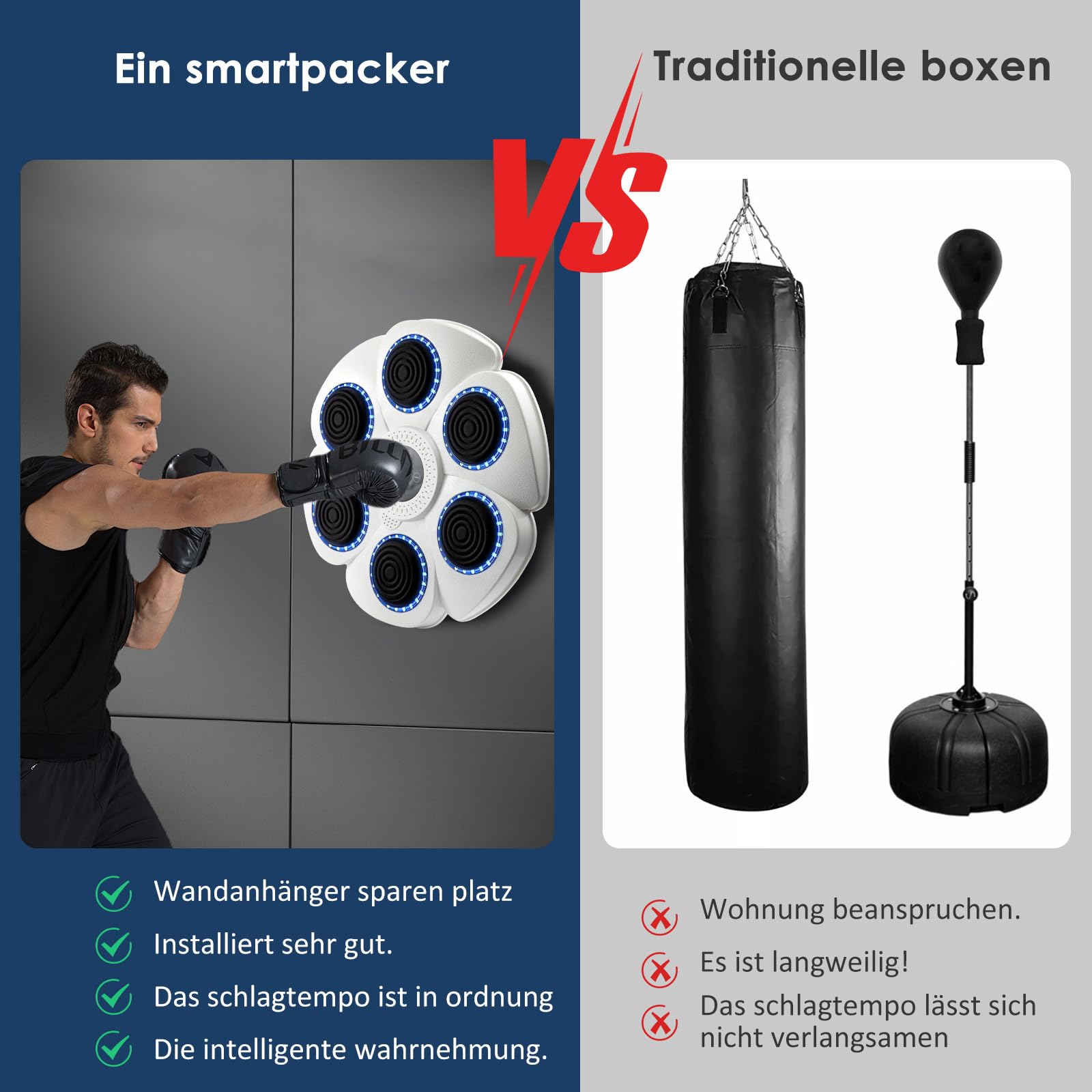 Trintion Music Boxing Machine - Wandmontage, Bluetooth, 9 Geschwindigkeitsmodi, inkl. Boxhandschuhe - Fitnessgerät für Kinder und Erwachsene