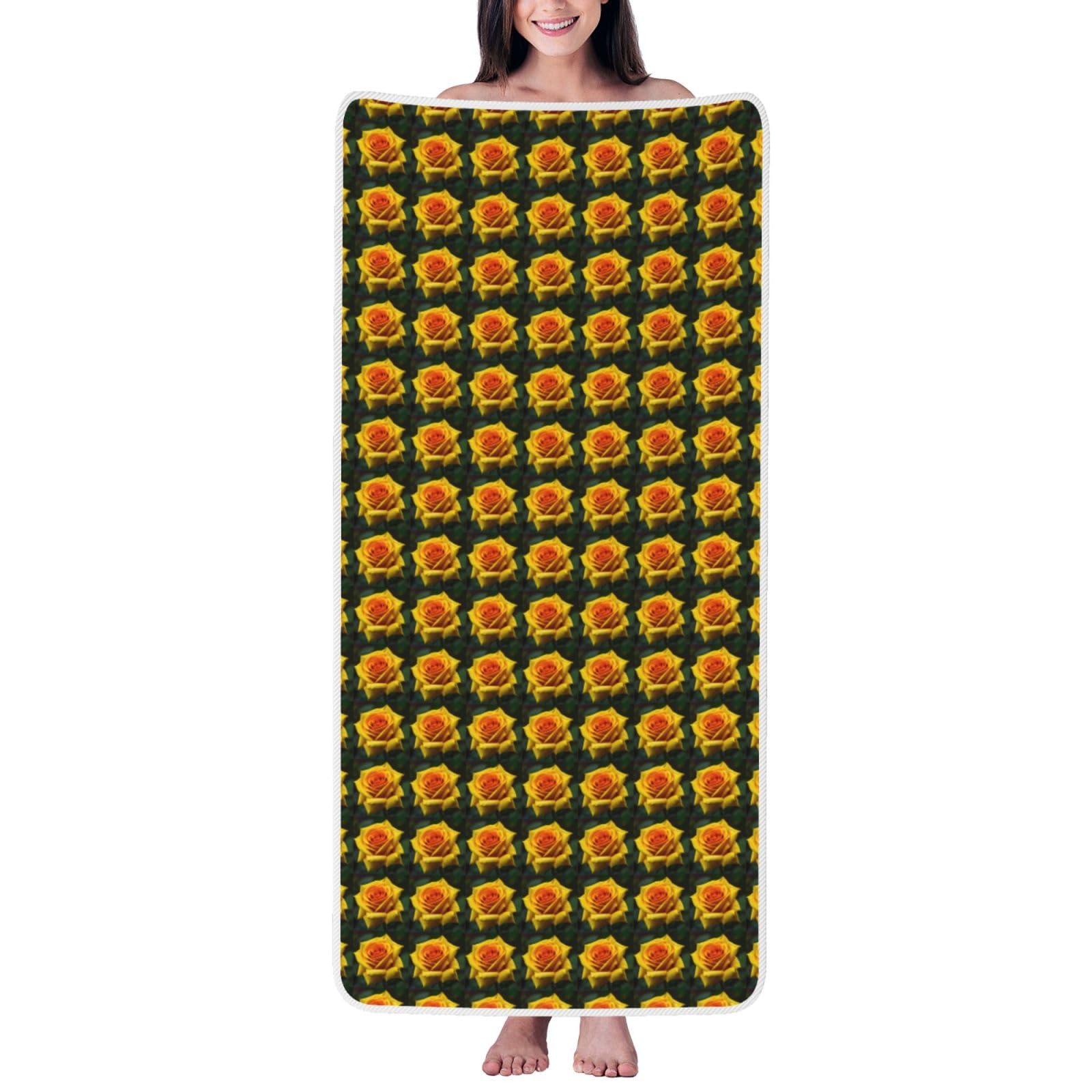 Toalla de baño unisex de terciopelo coral con rosas amarillas para spa