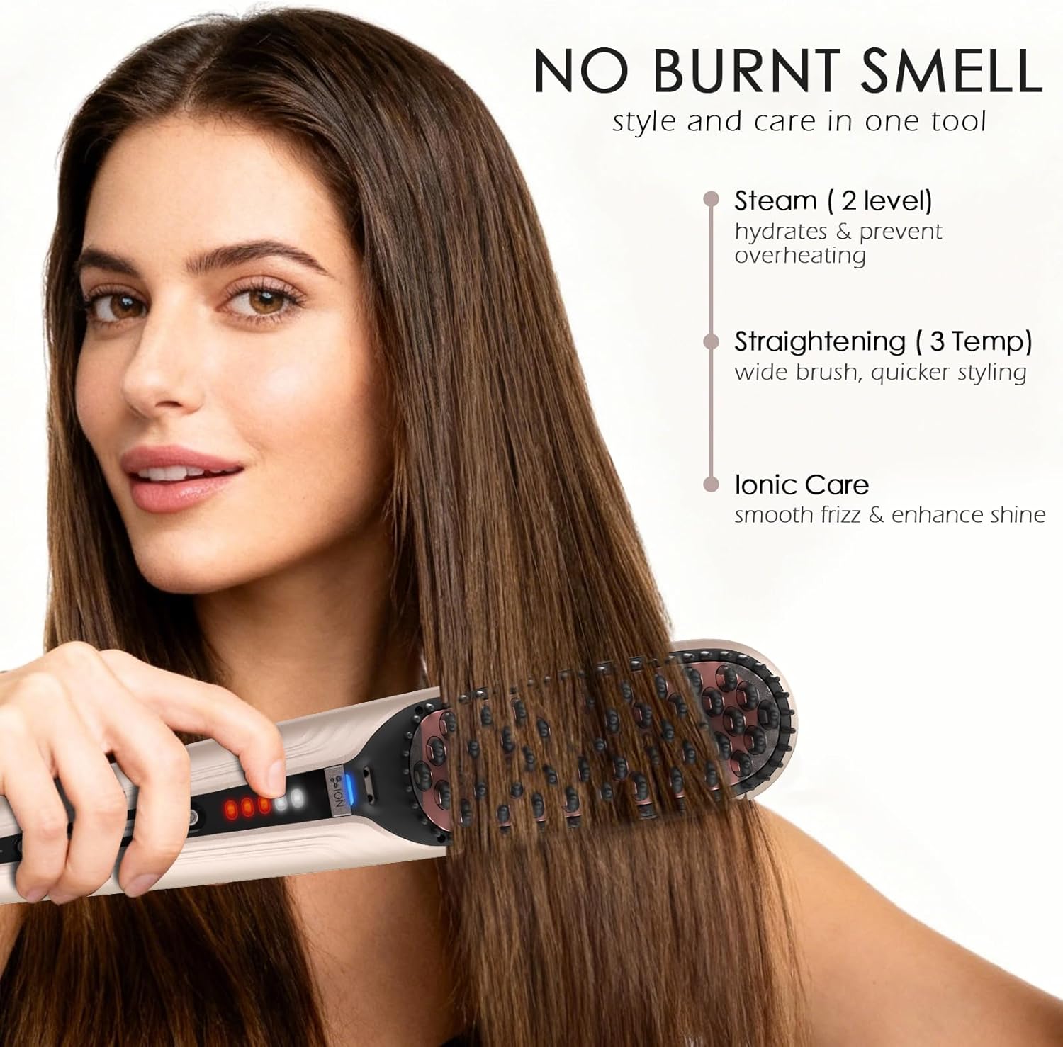 Tome Steam Straighteners for Hair, Negative Ion Hair Straightener Brush to Manage & Shape, Wide Hot Comb for Medium to Thick Hair, Steam Brush for Women, Pink