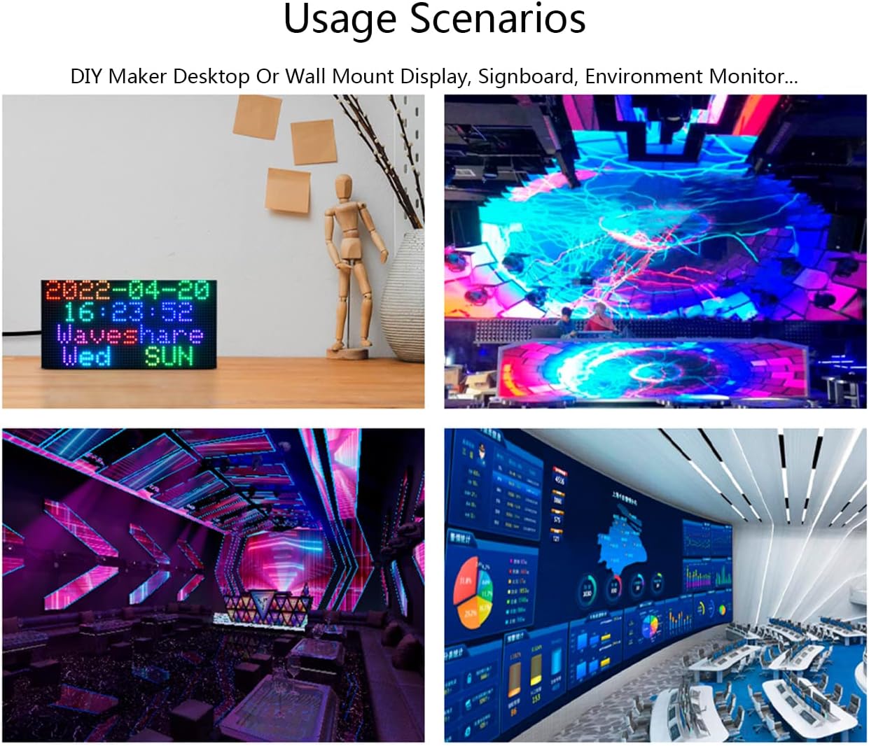 RGB Full-Color LED Matrix Panel 64x32 Pixels, 2.5mm Pitch, 2048 Individual RGB LEDs, Adjustable Brightness, Support Raspberry Pi/Raspberry Pi Pico/ESP32/Ardu, Display Text, Colorful Image/Animation