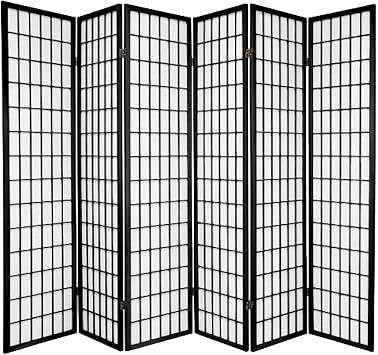Legacy Decor 6-Panel Folding Shoji Room Divider, Black, 105 in W x 71 in H | Real Wood Grid, Translucent Privacy Panels, Folding Screen, Japanese Style, Indoor Freestanding Divider