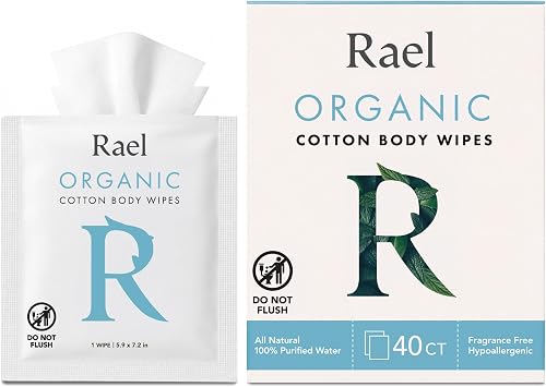 Rael Body Wipes, Organic Cotton Wipes for Women - Unscented Body Wipes, Individually Wrapped, All Skin Types, Vegan, Cruelty Free (10 Count, Pack of 4)