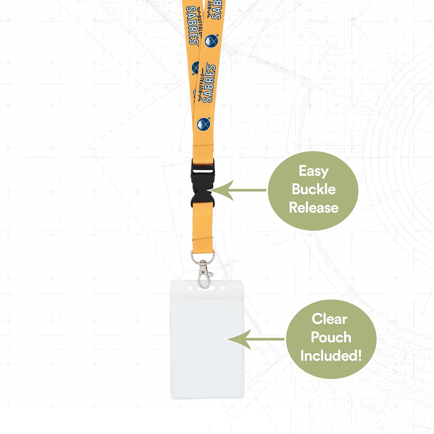 Desert Cactus Buffalo Sabres Lanyard NHL National Hockey League Car Keys ID Badge Holder Lanyard Keychain Buckle (Yellow with Pouch)