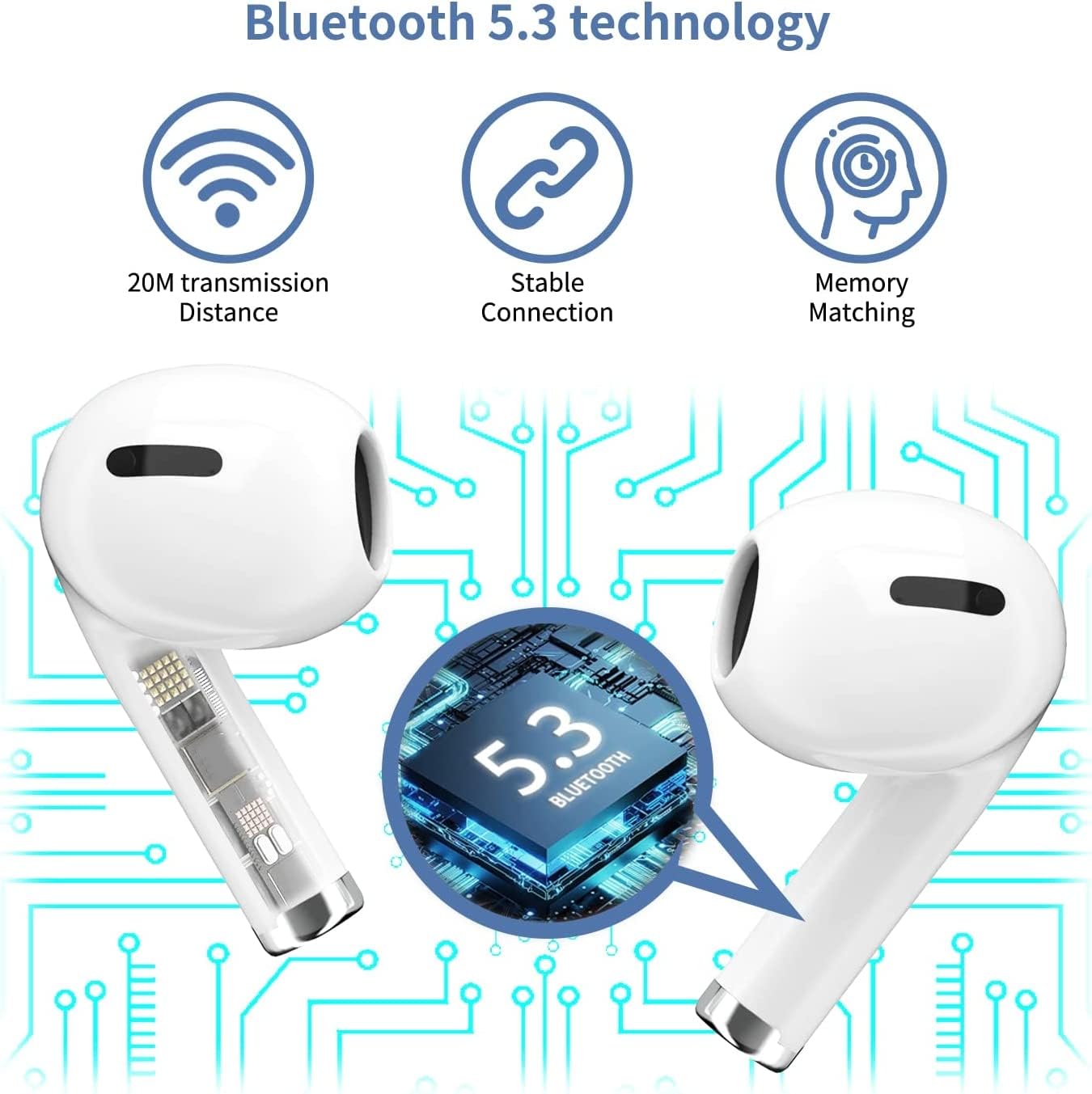 Auriculares inalámbricos, auriculares Bluetooth, cápsulas Air Buds con cancelación de ruido, 4 auriculares 3D, auriculares intrauditivos con graves profundos, auriculares deportivos, funda de carga