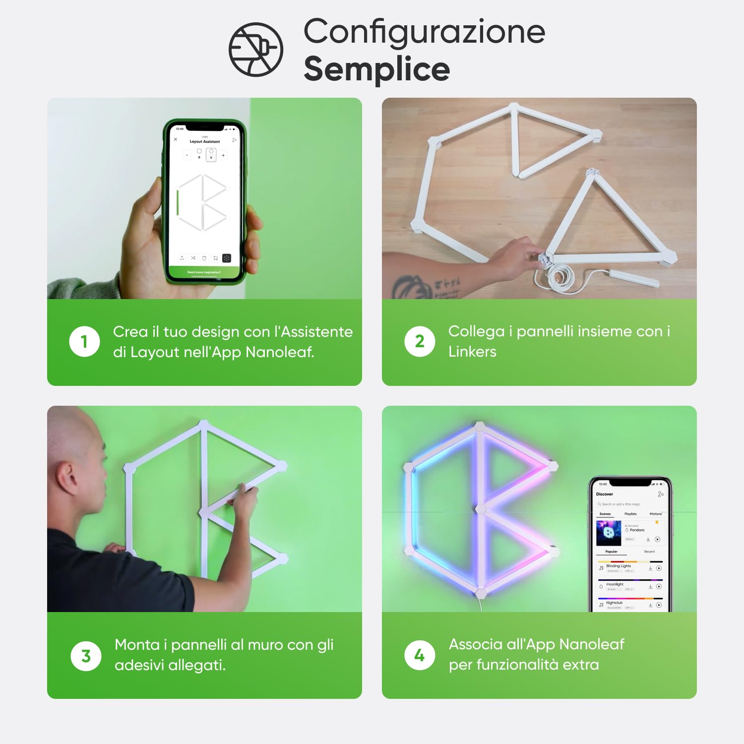 Nanoleaf Lines 60 Degrees Starter Kit, 9 Barre Luminose LED RGBW Smart e Modulari - Applique da Parete Interno Modulari, Luci Led 16M Colori WiFi