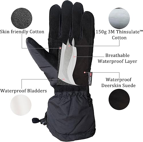 Miniatura 2 de SKYDEER Guantes de esquí de piel de ciervo 100 % impermeables y de alta calidad con forro Thinsulate 3M de 5.53 oz, ultra suaves, duraderos
