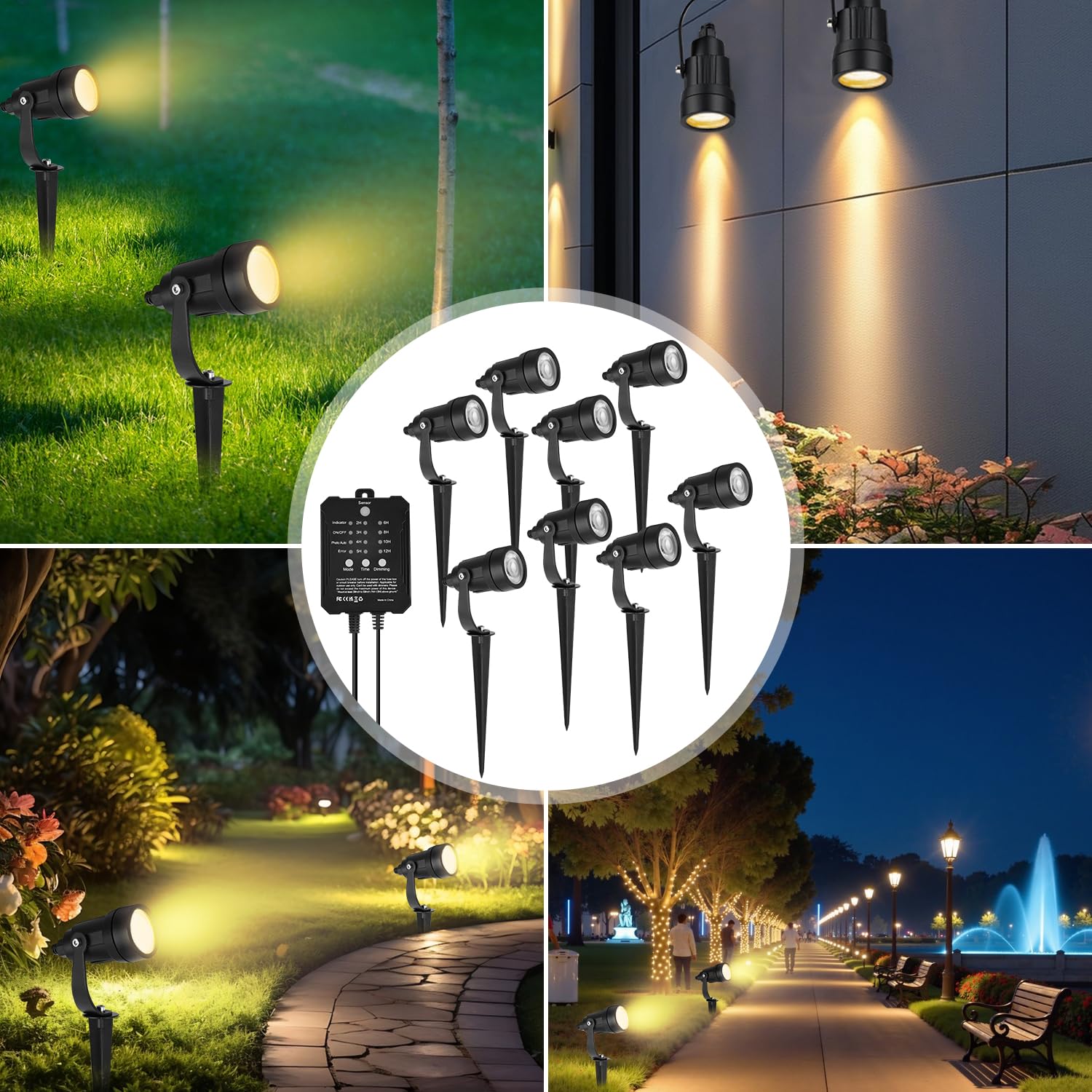 Gartenbeleuchtung LED außen mit Mit Timer- und Sensorfunktion，5W dimmbar Gartenstrahler Warmweiß 3000K 8 Stück，IP65 Wasserdicht für die Außen, Garten, Terrasse, Baum