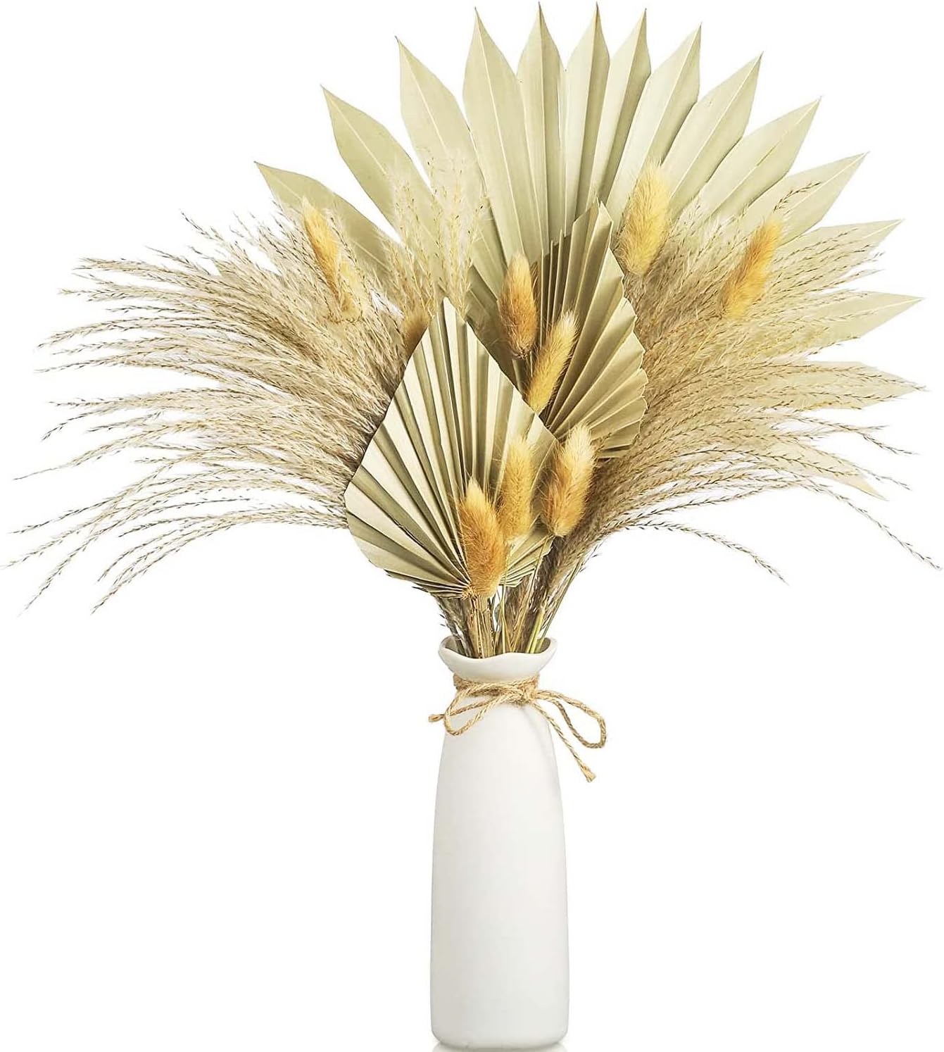 Boho Dried Palm Leaves, Small Dried Palms Plant Spears Fans, Palm Leaf with Stem for Home Office Wall Decor | Tropical Wedding Flowers Decor | Party Table Vase Decoration (Natural,6 Pcs)