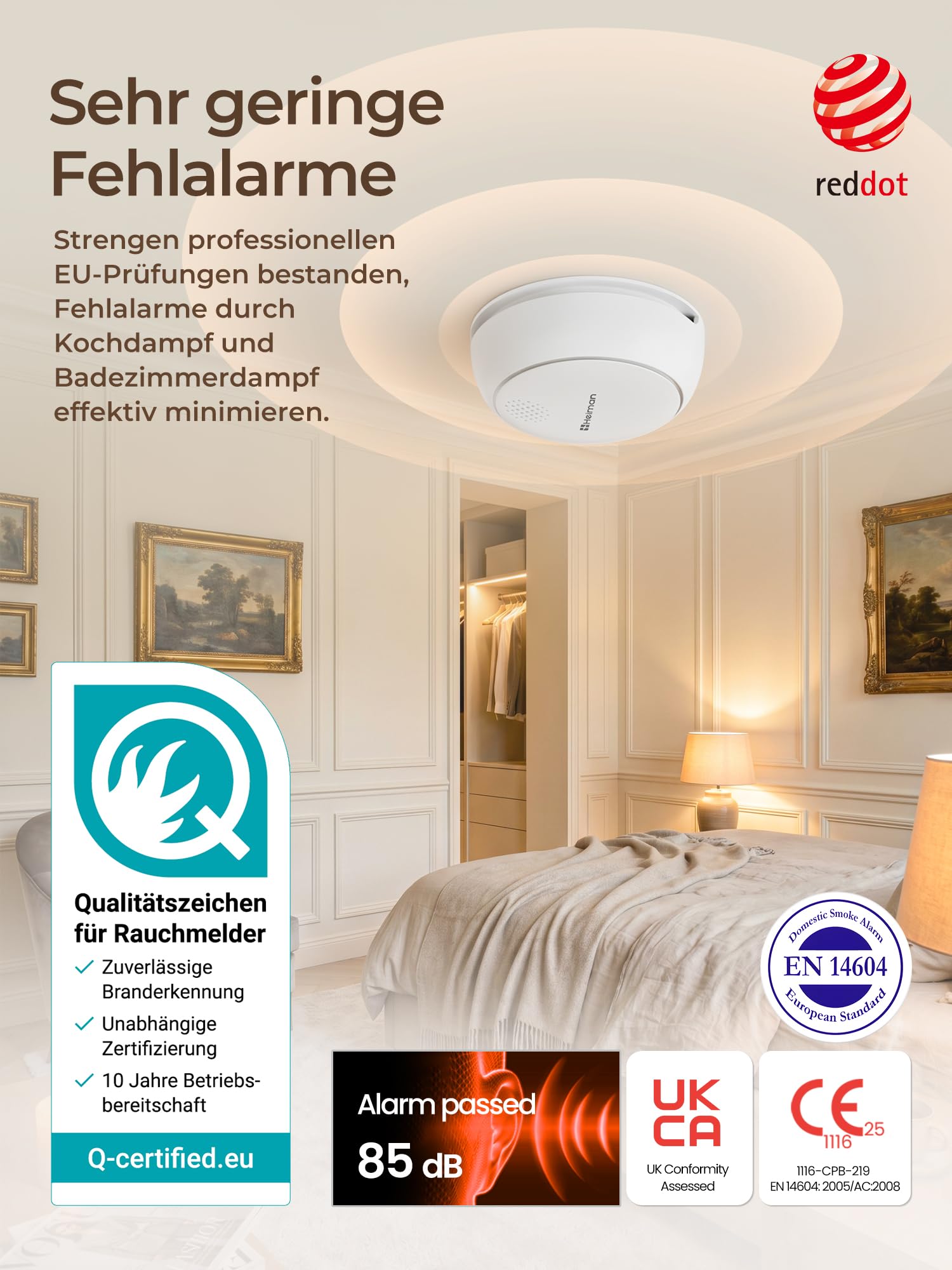 Heiman Rauchmelder 10 Jahre Batterie mit Magnethalterung, 12er Set+Gateway