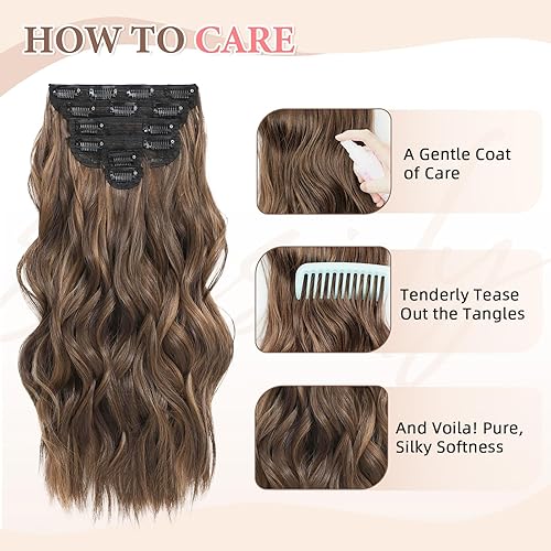 Miniatura 66 de Synthetic Clip in Hair Extensions, 6PCS Natural &Soft Hair& Blends Well Lonng Wavy Hairpieces(20inch,6pcs, Black with Brown Highlights)