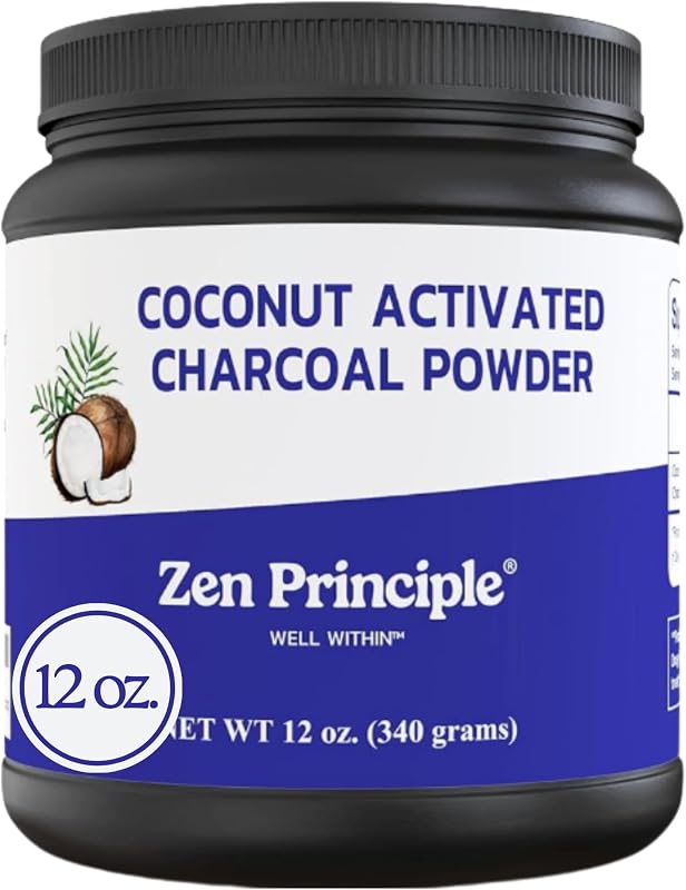 Pó de carvão ativado de coco Zen Principle, recipiente com 340 g