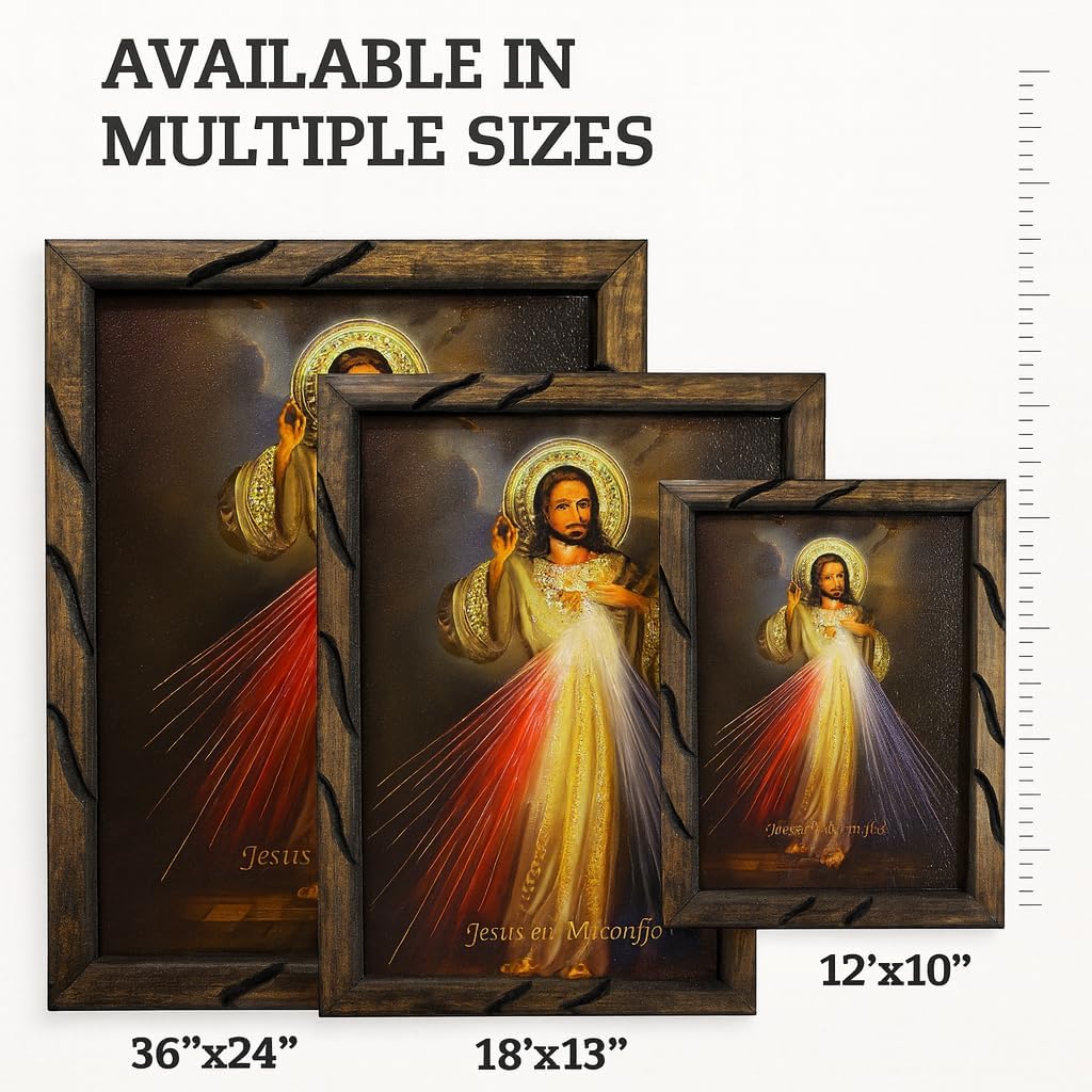 Mrcjsales-The Lord Of Divine Mercy in rustic frame, Oil painting, 24''x36'', 13''x18'', 10''x12'' inches, religious art image, Senor de la Divina Misericordia imagen, Cuadro rustico , Home decor, wall decor, church events, gifts (Medium - 18"x13" inches)