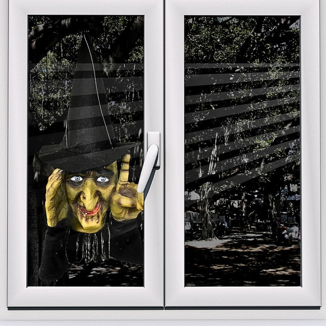 Black Scary Peeper Tapping Witch Rubber Halloween Decoration - 9" x 9" x 11" (1 Pc.) | Perfect for Indoor & Outdoor Use, Haunted Houses, Halloween Parties & Window Displays