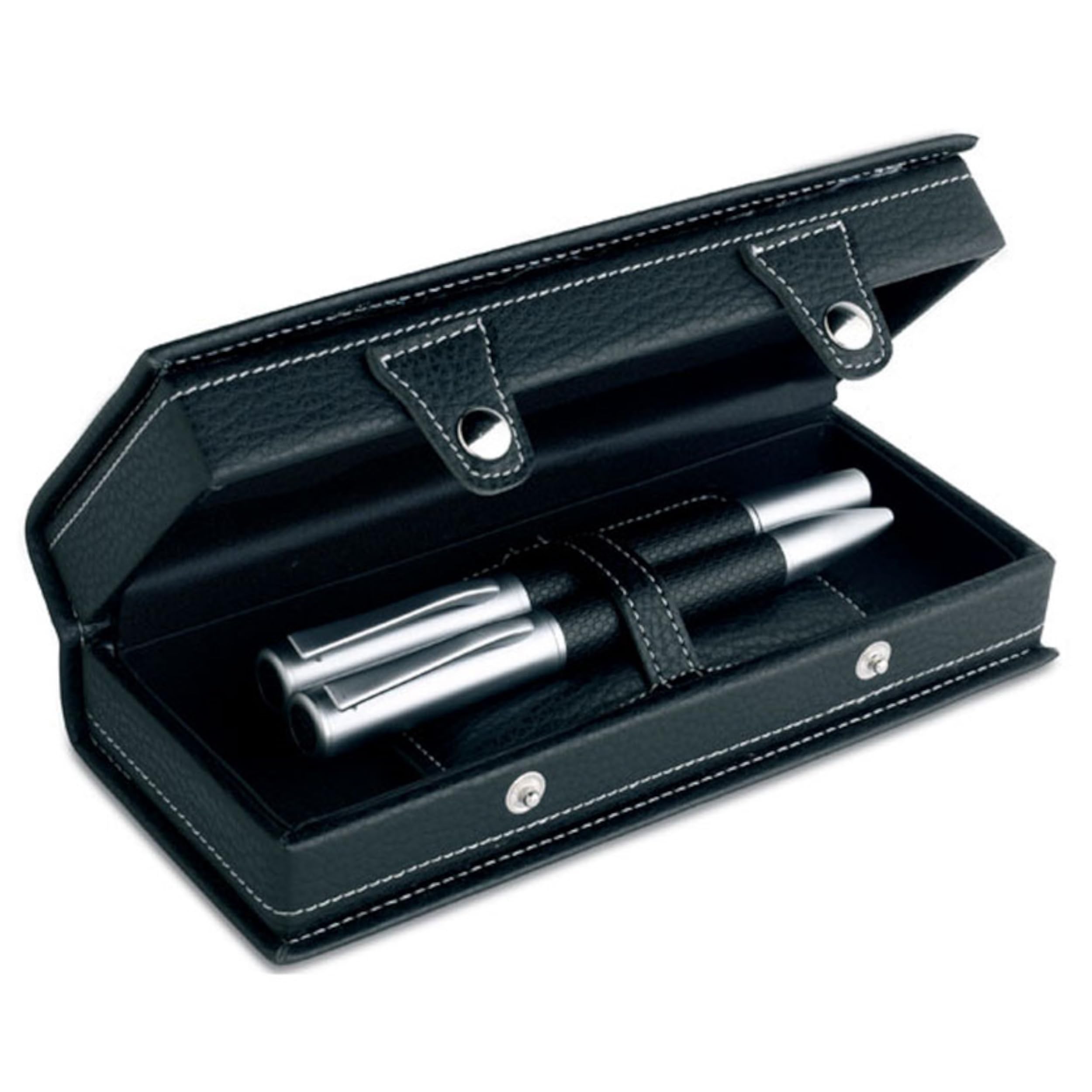 noTrash2003 Set d'écriture de qualité supérieure - Stylo à bille rotatif noir et argenté - Stylo à bille en métal argenté mat au look carbone - Dans un élégant étui cadeau