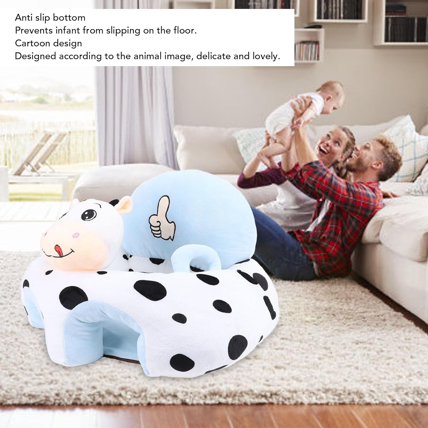 Super Soft Odorless Infant Support with Two Handles, Cute Animal Shape, Anti Slip Bottom, Learn to Sit Lounger Chair for Home