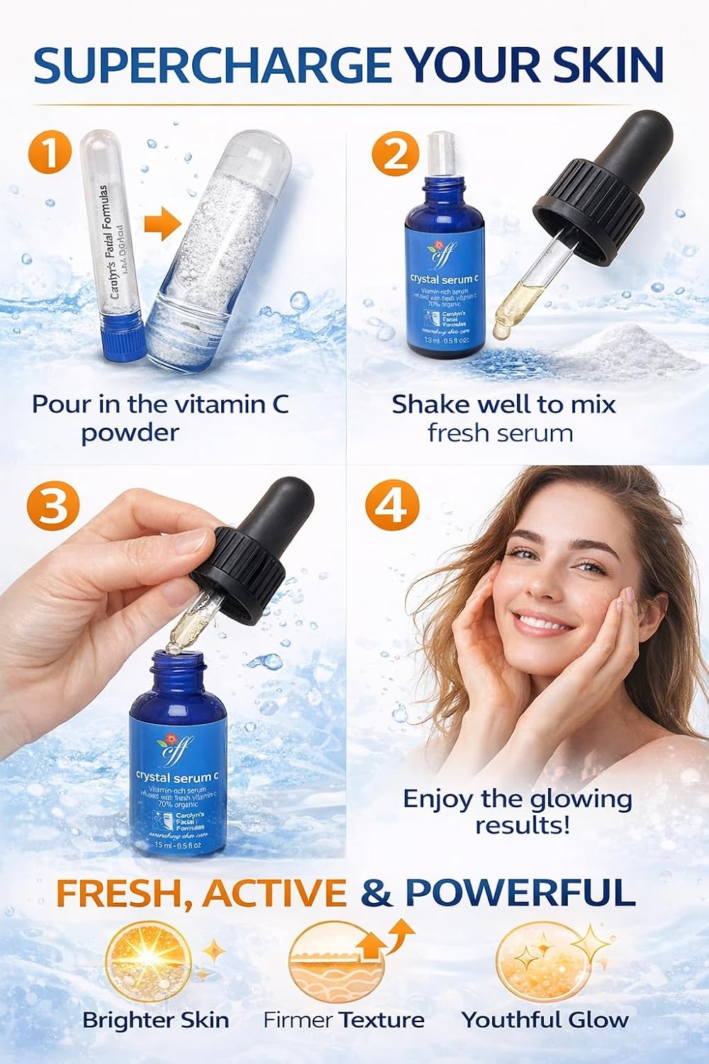 Carolyn's Facial Formulas Crystal Facial Serums C | Vitamin C Serum for Face | Skin Clearing Serum | Made in USA | Organic, Certified Vegan and Cruelty-Free. Unscented.(15 ml – 0.5 fl oz)