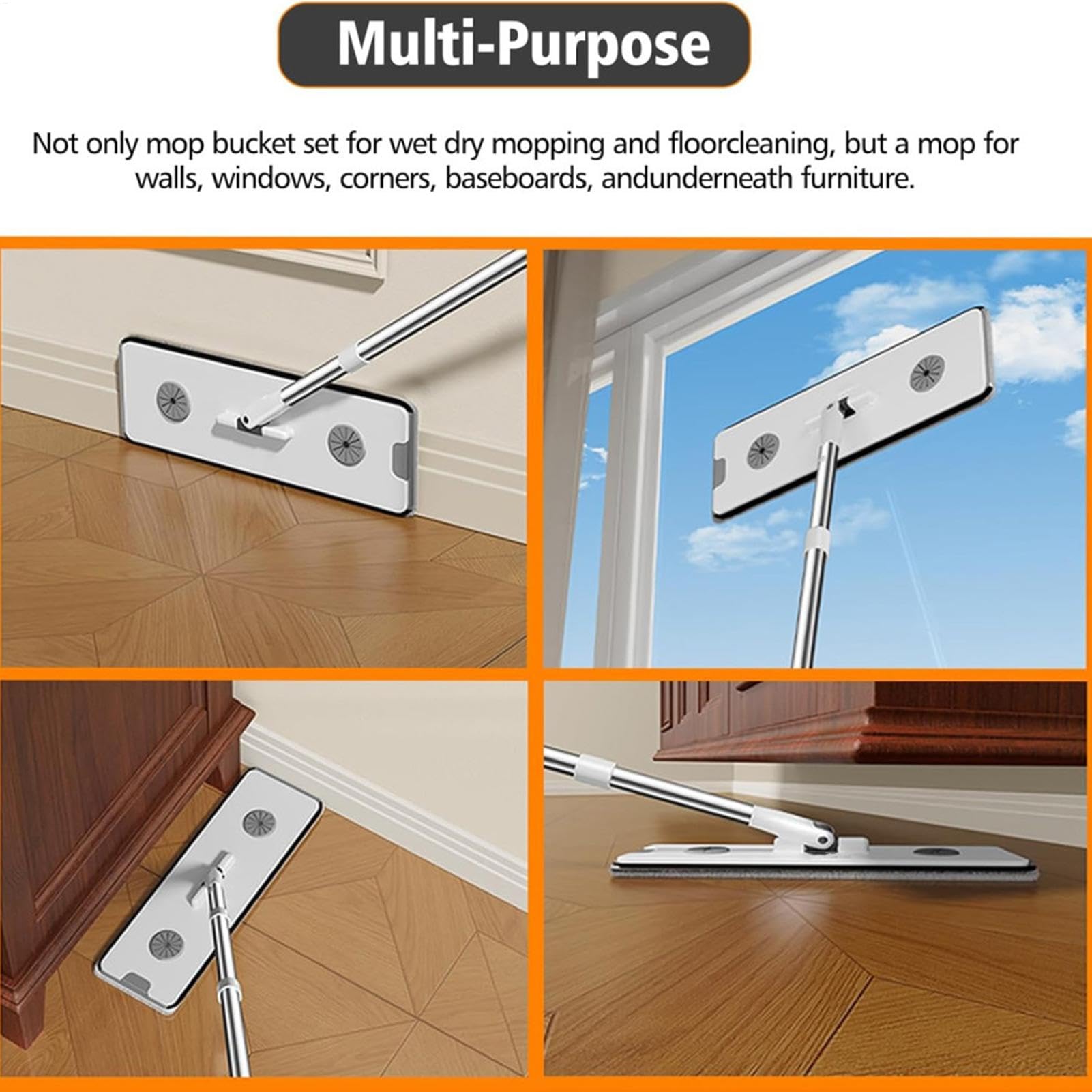 de fregona de microfibra giratorio, cubo de limpieza en húmedo y seco, de limpieza fácil de usar para suelos, paredes y, herramientas de limpieza eficientes para el hogar y uso de | Ajustable Set De Limpieza Cubo Con Fregona Para Suelos Paredes Ventanas H