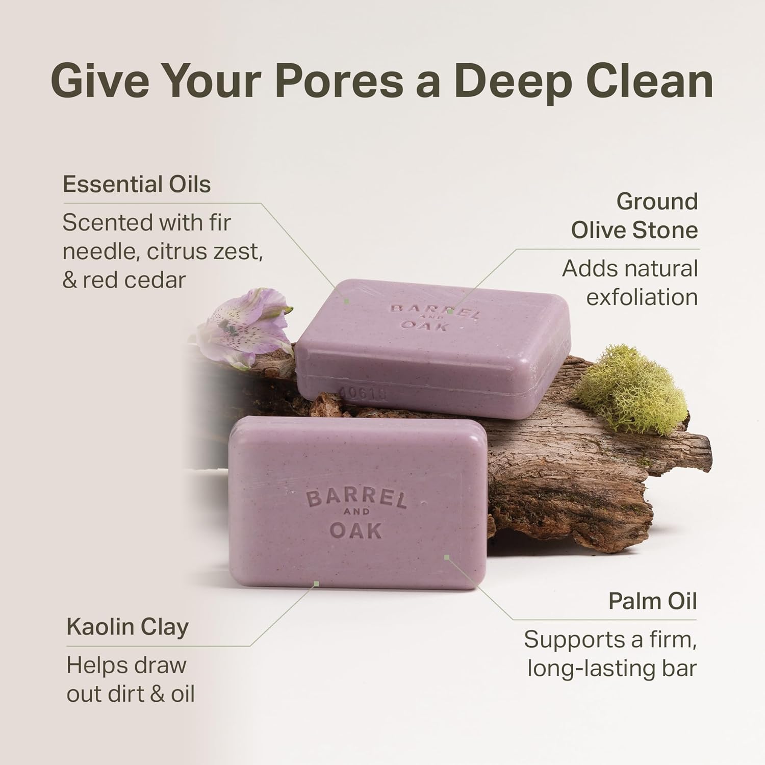 Barrel & Oak Woodland Birch Body Care Set for Men, All-in-One Body Wash, Exfoliating Bar Soap, & 2-in-1 Shampoo and Conditioner Set, Hydrating Grooming Kit, Vegan Gifts for Men, 3-Pack