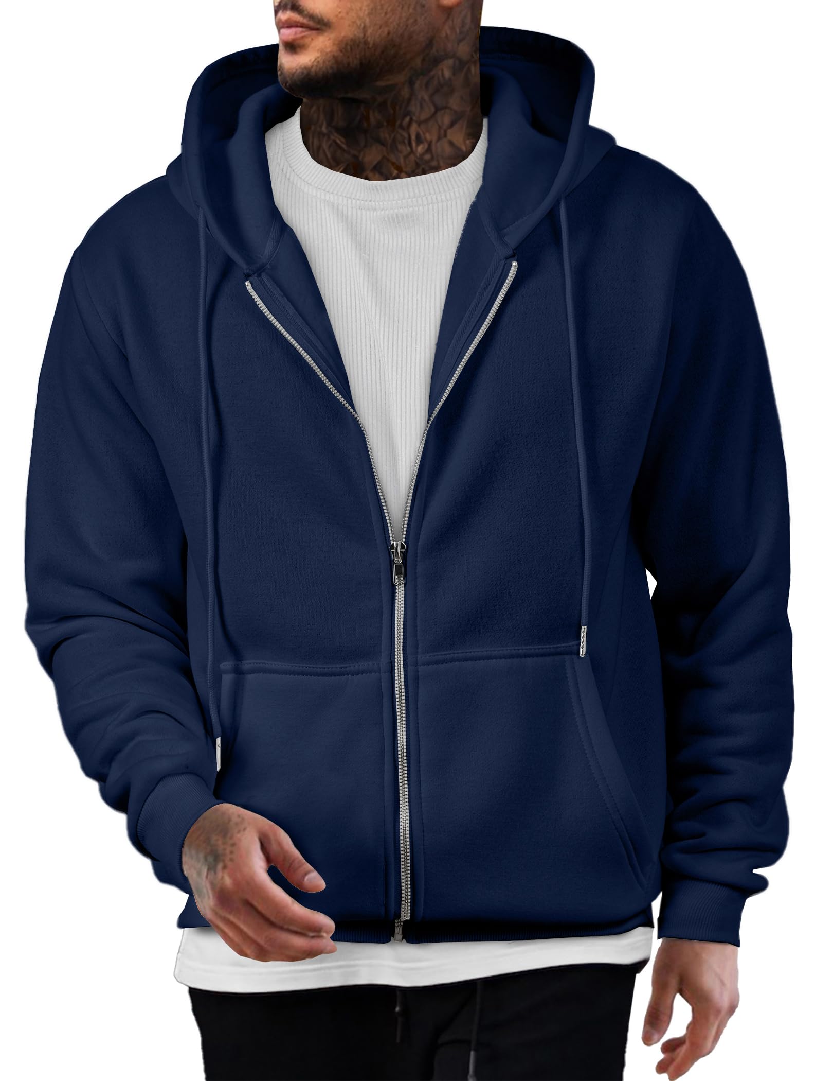 JMIERR Hoodie Herren Baumwolle Einfarbig mit Reißverschluss Pullover Langarm Sweatjacke Männer Kapuzenpullover Sweatshirt Warm mit Taschen