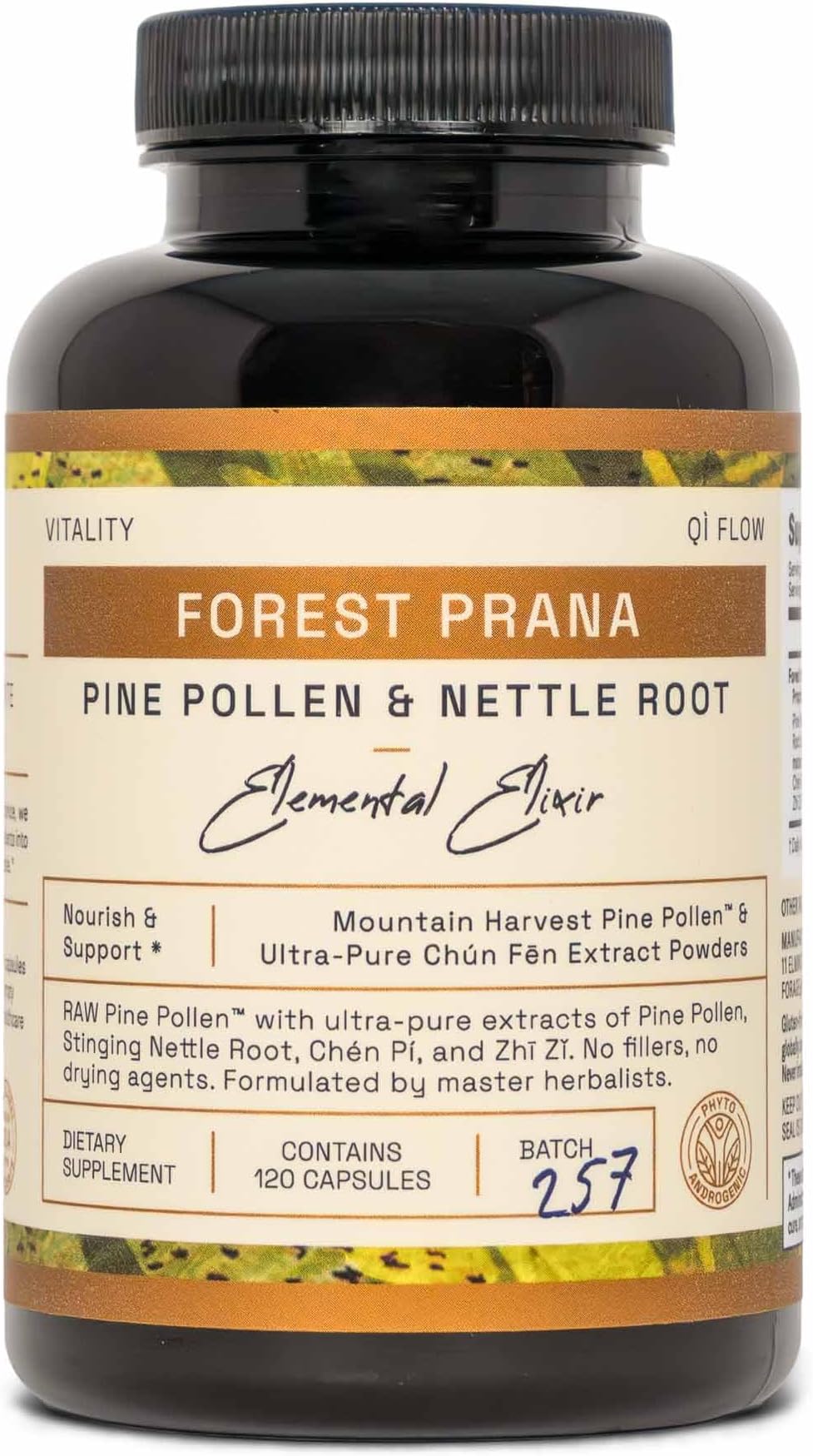 Forest Prana Pine Pollen and Nettle Root Elixir Capsules – Sustained Pine Pollen Support – Single Origin – Vegan, Gluten-Free, & Non-GMO – 120 Count