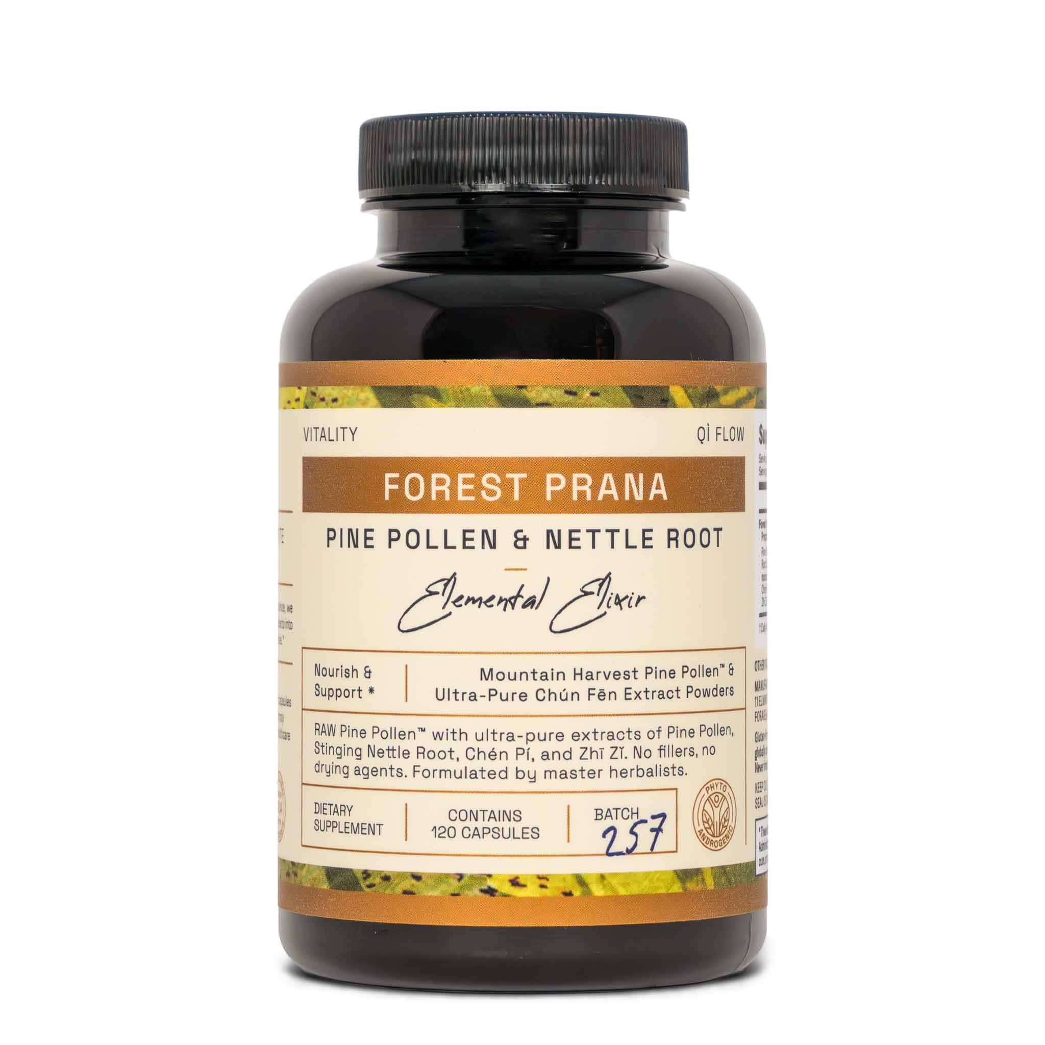 Forest Prana Pine Pollen and Nettle Root Elixir Capsules – Sustained Pine Pollen Support – Single Origin – Vegan, Gluten-Free, & Non-GMO – 120 Count