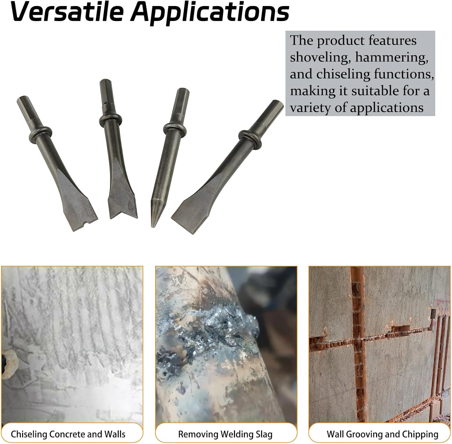 4500 BPM Industrial Air Chisel with 4-Piece Bit Set - Straight Pneumatic Hammer for Cutting, Drilling, Rust Removal