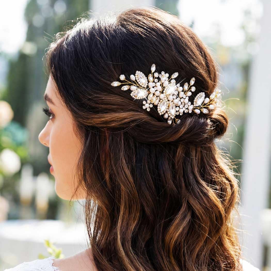 GORAIS Rhinestone Bridal Hair Comb Gold Wedding Hair Accessories Prom Hair Pieces for Brides and Women - Image 3