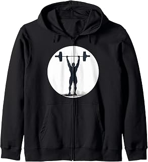 Muscular Silhouette Man Overhead Pressing a Barbell Zip Hoodie