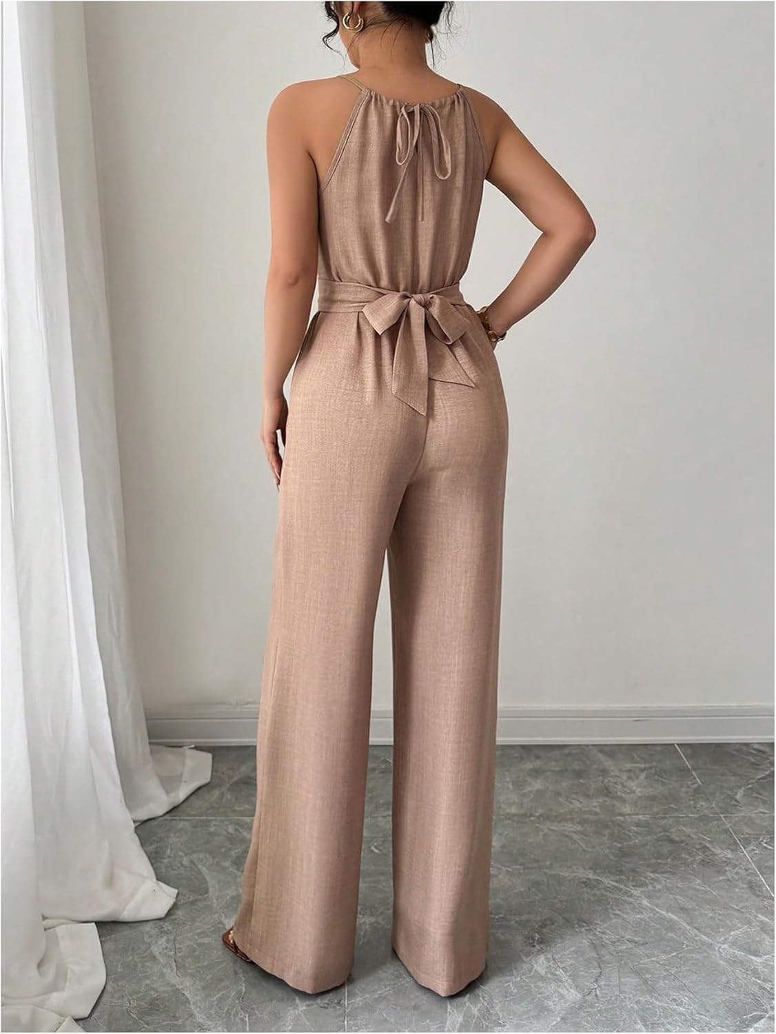 SOLY HUX Women's Elegant Tie Back Halter Jumpsuit Summer Cut Out Wide Leg Dressy Casual Romper - Image 2