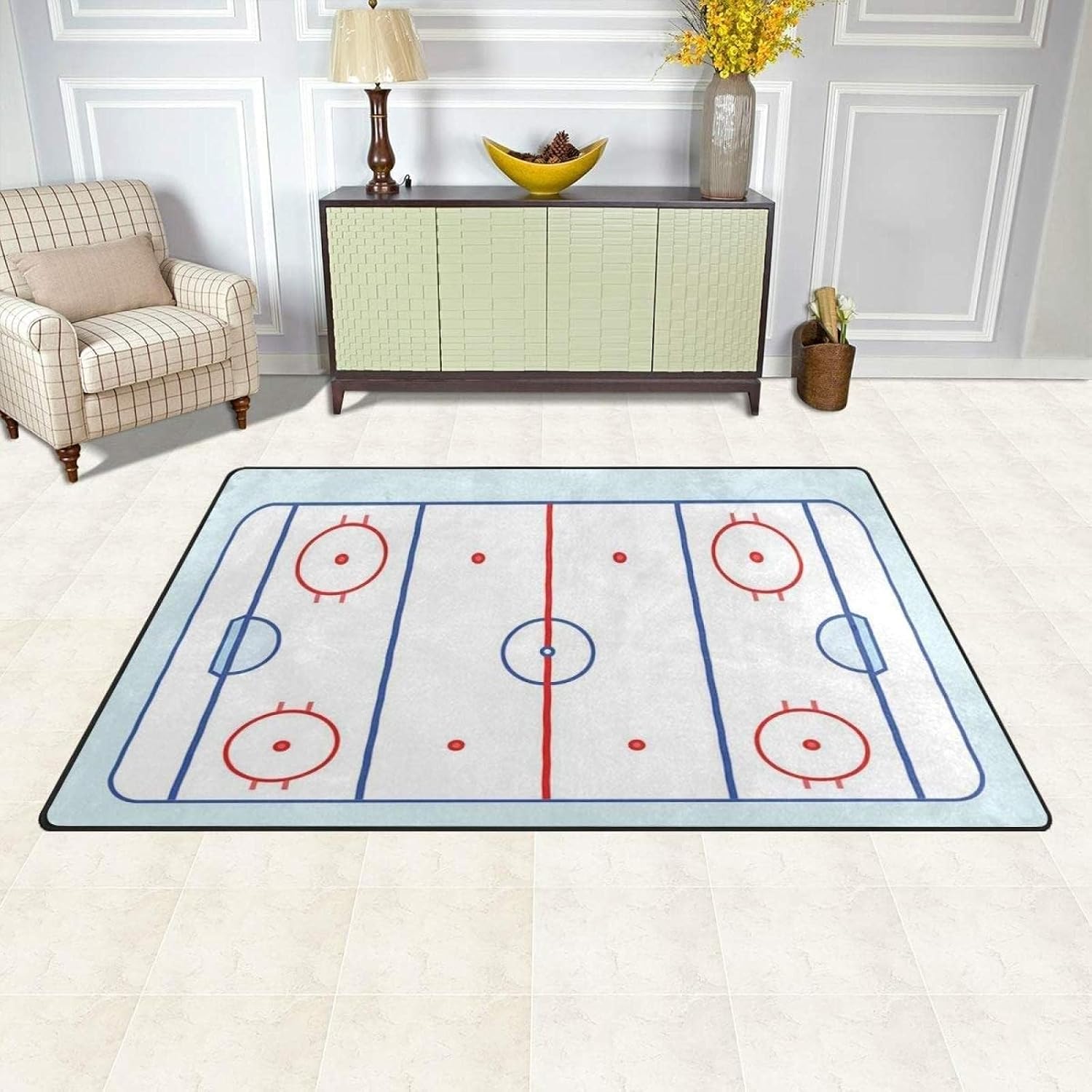 2x4 Runner Rugs Ice Hockey Rink in Blue and Red Fit Under Door Rugs for Entryway, Sports Field Kitchen Runner Rug Soft Non Slip Washable for Sink Entryway Hallways Indoor