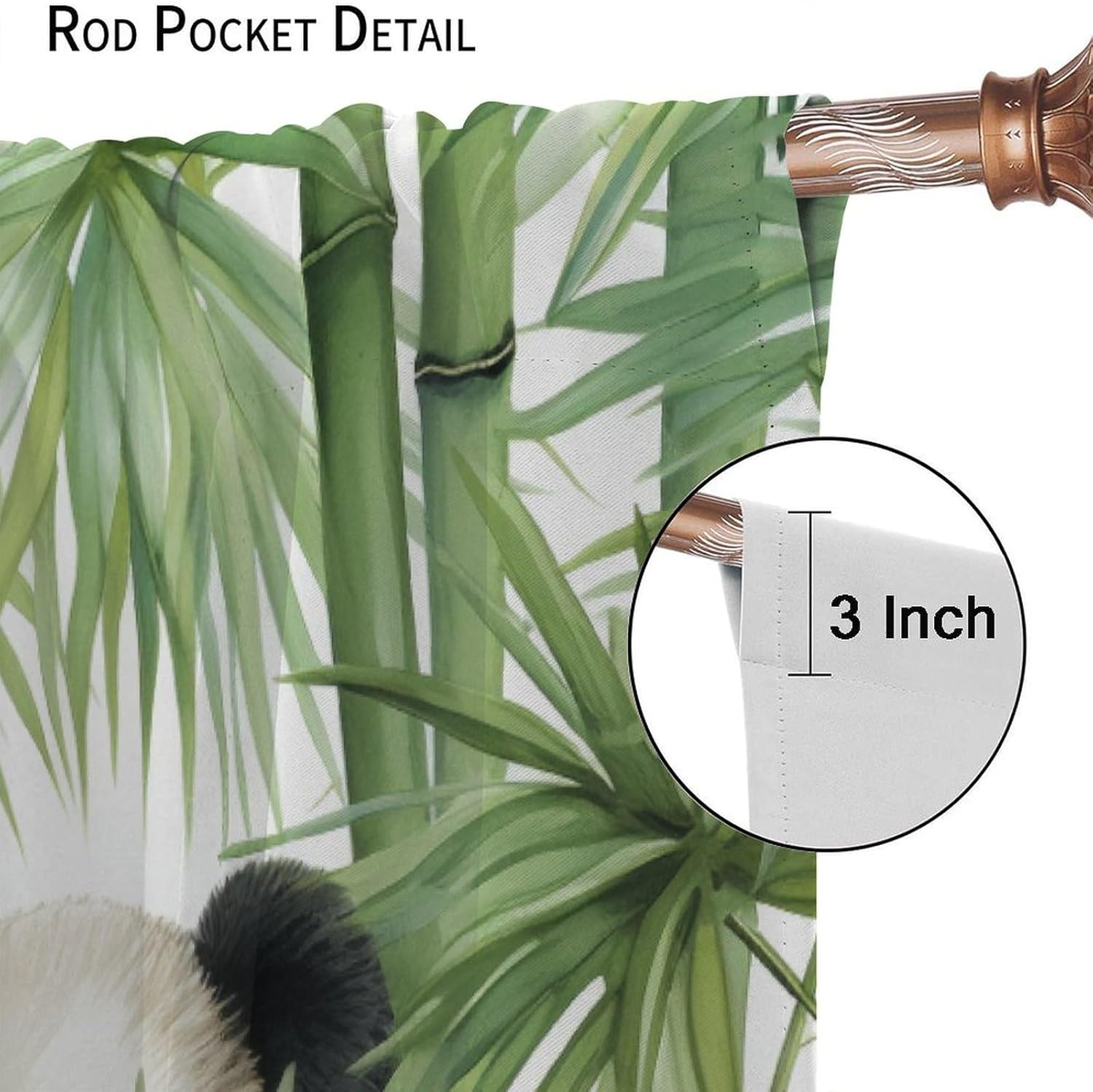 Brebasf Watercolor Forest Bamboo Panda Rod Pocket Curtains - Rustic Green Leaves Cute Jungle Animal Panda Modern Room Darkening Thermal Window Blackout Curtains for Bedroom 2 Panels 45"L x 21"W