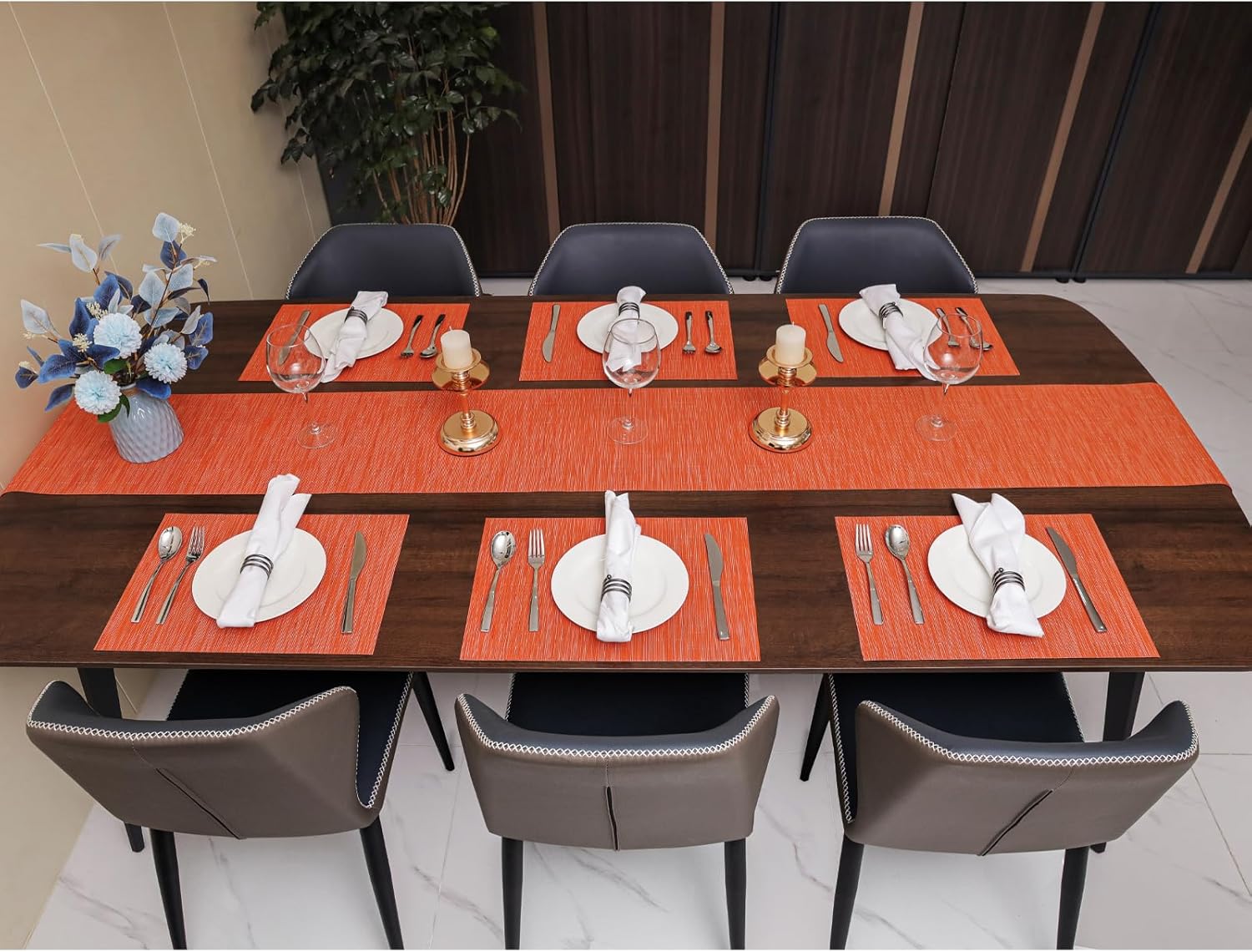 Myir JUN Place Mats and Table Runner, Place Mats Indoor Set of 8 Washable Table Runner Indoor 72 Inch Long Arbitrarily Cropped Table Runner