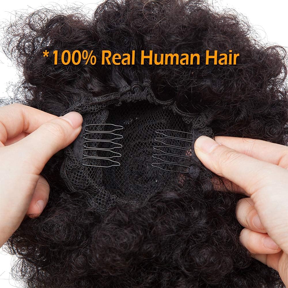 Puff Drawstring Ponytail Updo Real Human Hair Afro Kinky Curly Ponytail Human Hair Messy Hair Bun with Clips - Image 5