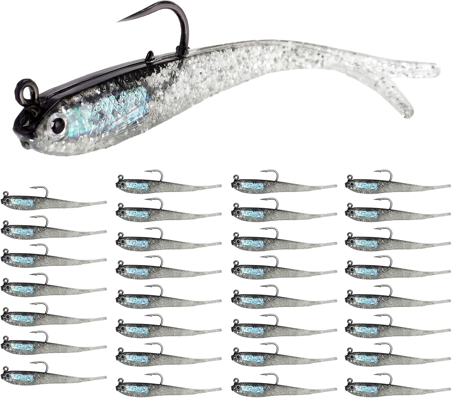 32 Pcs 7cm Soft Fishing Lures with Lead Block Inside and Sharp Hook, Lifelike Forked Tail Minnow, Soft Bait with Hook for Saltwater Freshwater, Fishing Gifts for Men