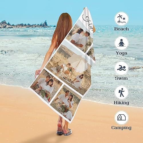 Miniatura 6 de Toalla de playa personalizada con foto y texto, 31 x 71 pulgadas, microfibra extra grande, absorbente, sin arena, toalla de secado rápido para