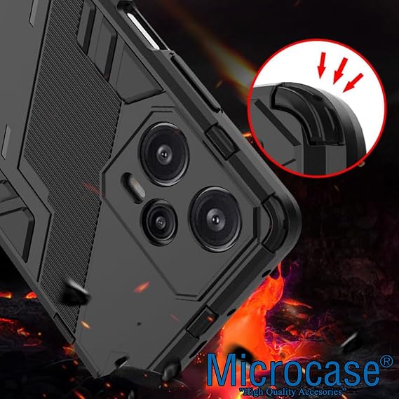 Microcase Xiaomi Poco F5 / Redmi Note 12 Turbo Matrix Serisi Armor Standlı Perfect Koruma Kılıf - Siyah AL3416