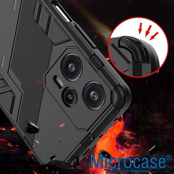 Microcase Xiaomi Poco F5 / Redmi Note 12 Turbo Matrix Serisi Armor Standlı Perfect Koruma Kılıf - Siyah AL3416