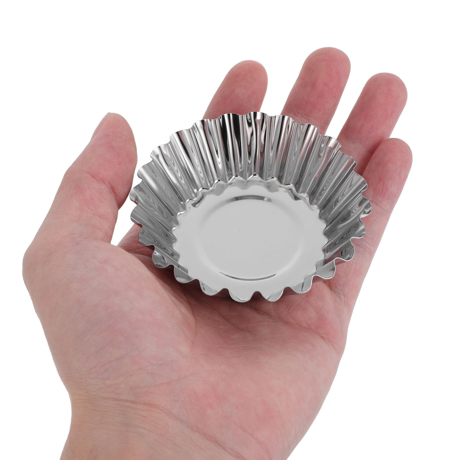 SHOWERORO 50 moldes para tartaletas de huevo: mini moldes antiadherentes de acero inoxidable para hornear, ideales para repostería casera.