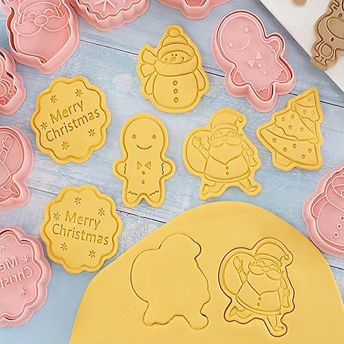 Miniatura 4 de Juego de cortadores de galletas de Navidad 2023, cortadores de galletas en 3D para hornear, moldes rosados, sellos de galletas, moldes para niños,