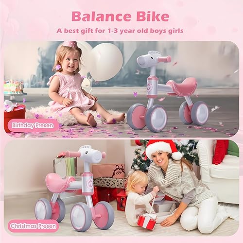 Miniatura 6 de TWFRIC Bicicleta de equilibrio para bebés de 1 a 2 años, bicicleta de equilibrio para niños de 12 a 36 meses, sin pedales, 4 ruedas para montar en