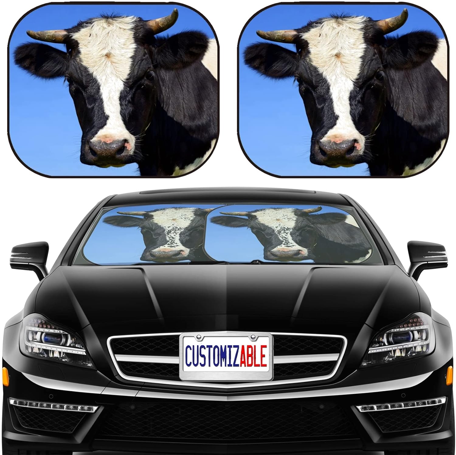 MSD Car Sun Shade Windshield Sunshade Universal Fit 2 Pack, Block Sun Glare, UV and Heat, Protect Car Interior, Image ID: Head of a Cow Against The Sky Image 33669674 Stain Resistance Coll