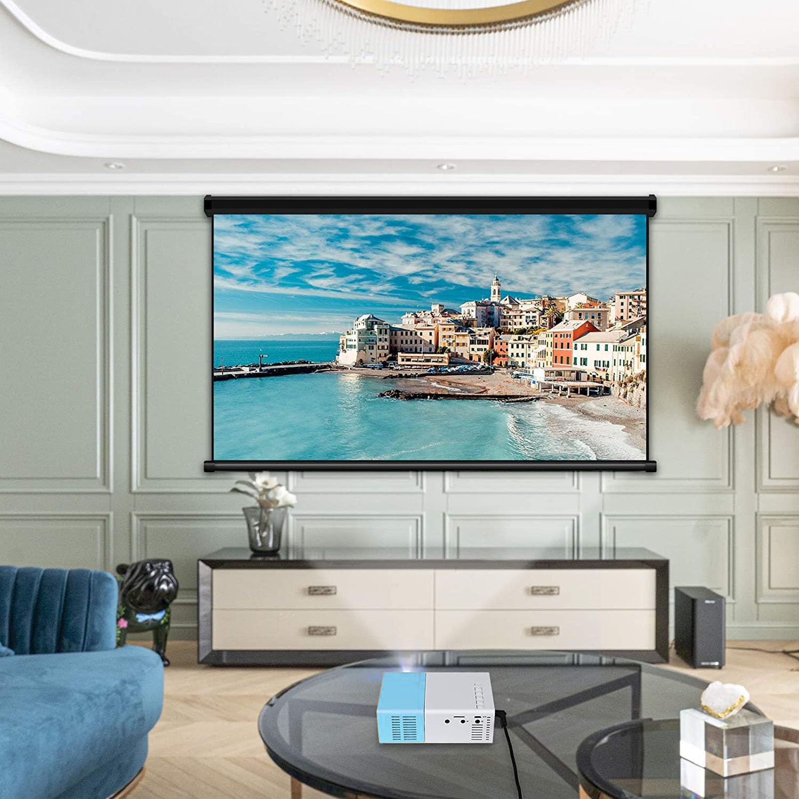 Mini Proiettore, Videoproiettore Portatile da Esterno 1080P Full HD, Proiettore di Film Home Theater per Campeggio Itinerante nel Patio Esterno (Spina europea)