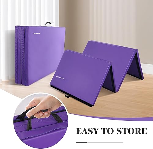 Miniatura 4 de Fitvids Folding Exercise Gymnastics Mat, 4'x8'x2" Gym Workout Mat with Carrying Handles 4-Fold High-Density Anti-Tear Portable Fitness Aerobics Mat