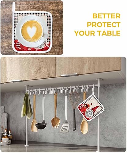 Miniatura 6 de 2 Packs Valentine's Day Pot Holders Sets for Kitchen,Oven Pan Plate Bowl Pads Heat Proof Mat with Hanging Loop,Terry Cloth Potholders Soft Grip for
