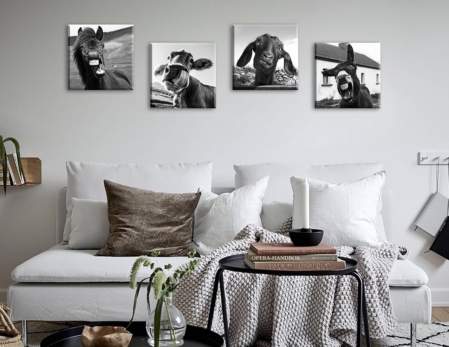 Funny Bathroom Wall Art，4 pcs Black and White Animal Canvas Print Poster image 2