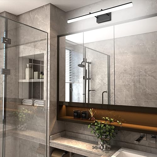 Miniatura 6 de Aipsun Lámpara de tocador negra moderna de 31.5 pulgadas, accesorios de iluminación de baño ajustables sobre espejo giratorio 5500K