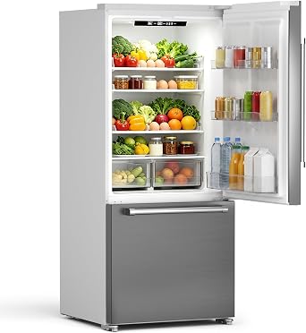 Electactic 18 Cu. Ft. French Refrigerator, 2-Door French Door Refrigerator with Built-in Ice Maker, Digital Temperature Control with Bottom Mount Freezer Drawer for Kitchen Commercial-Grey